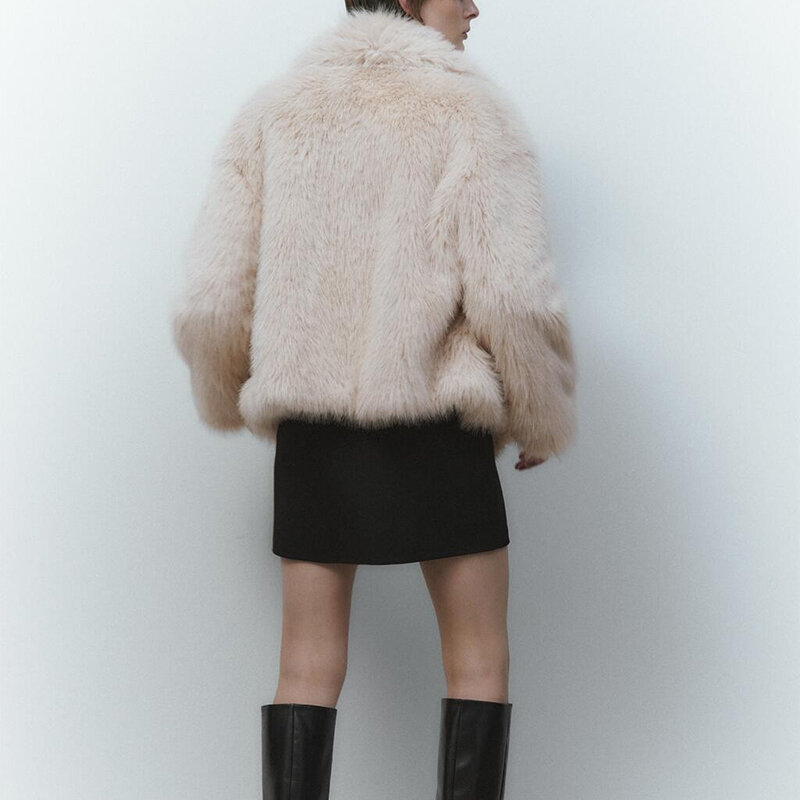 Chic Ins Blogger-Jaqueta de pele raposa falsa para mulheres, casaco de inverno, design de luxo, casaco de gola grande, moda de marca, 2023