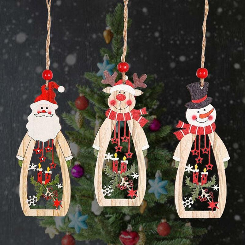 Adornos navideños para árbol de Navidad, colgantes de madera, decoraciones artesanales para el hogar, Año Nuevo, regalos para niños, 2024