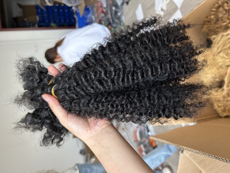 Extensiones de Cabello Afro rizado, extensiones de cabello humano trenzado a granel para trenzas de ganchillo, 100g, 4B, 4C