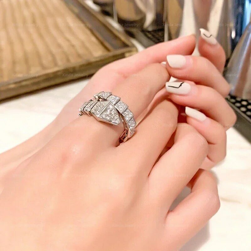 925 Sterling Silver Snake Bone Ring para mulheres, anel de zircão clássico, versão larga, joias high-end, marca de moda linda, clássico
