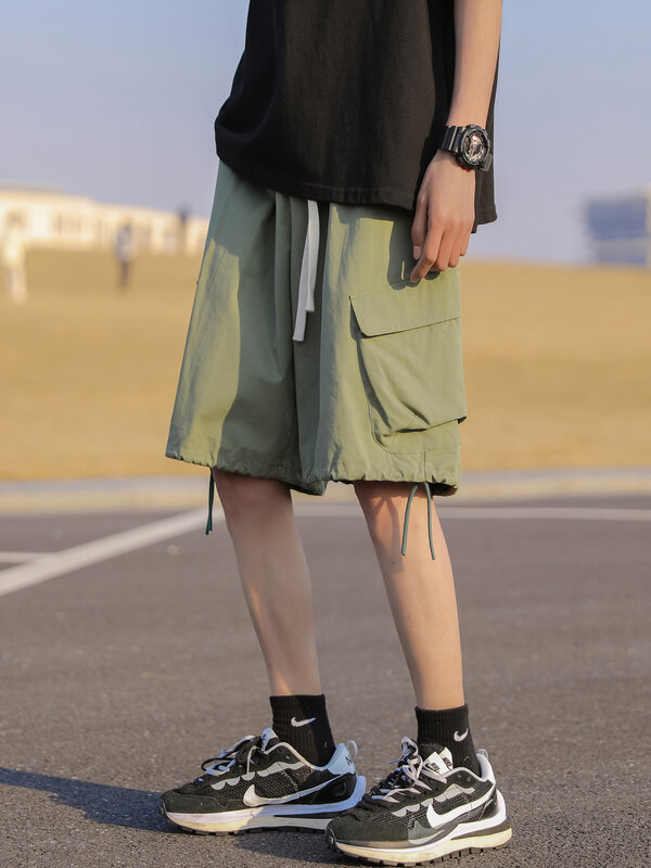 Шорты мужские с карманами, простые Мешковатые повседневные штаны для тренировок в стиле Харадзюку, красивые уличные брюки в японском стиле, 3 цвета, на лето