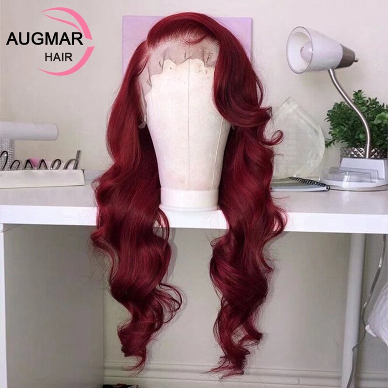 13x4 Dark Red Blue Body Wave Human Hair Wigs HD Transparent Lace Frontal Wig 180 Density Glueless 360 Lace Front Wig Human Hair