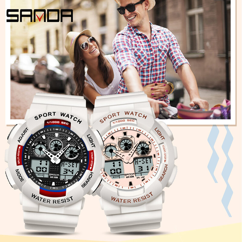 SANDA-reloj deportivo multifuncional para hombre y mujer, pulsera electrónica de cuarzo con doble movimiento, resistente al agua, luminosa, a la moda