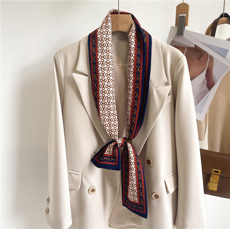 Diademas de seda con estampado de cadena para mujer, a la moda bufanda de satén, corbata de cuello ajustada, Foulard de mano, cinturón, Ehcarpe, 2023