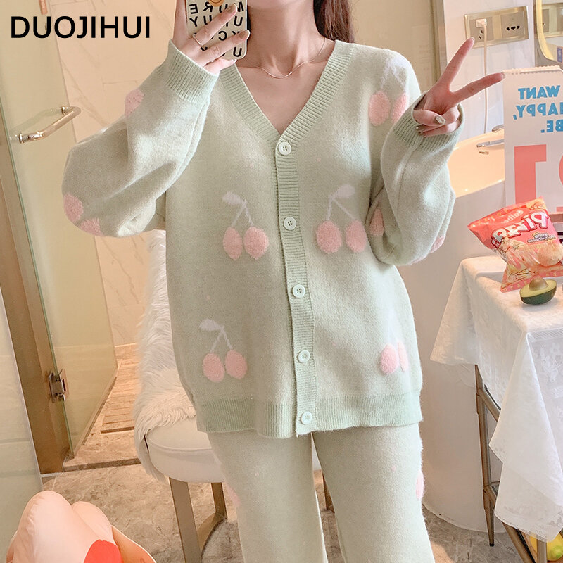 DUOJIHUI, простой стиль, базовые брюки, свободный женский пижамный комплект, зимняя модная мягкая повседневная домашняя пижама с принтом для женщин