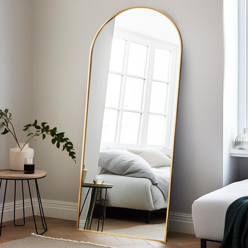 OGCAU-Miroir pleine longueur, miroir de sol pleine longueur, 71 "x 30" miroir arqué sur le dessus, miroir sur pied, miroir de corps