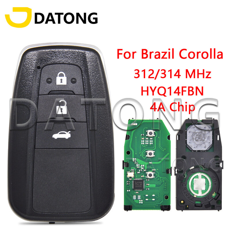 Datong World 자동차 리모컨 키, 도요타 코롤라 브라질 2018-2021 HYQ14FBN 4A 칩 312/314MHz, 8990H-12010 근접