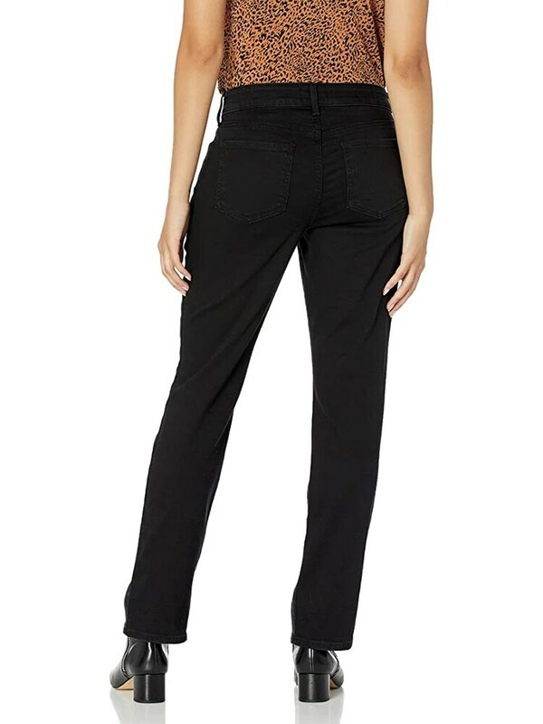 Jeans preto de cintura alta para mulheres, perna reta, monocromático, streetwear casual, calça jeans para namorado, 2023