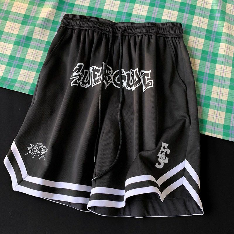 New sports shorts loose men's casual basketball beach pants summer trend five-point pants running quick-drying fitness shorts