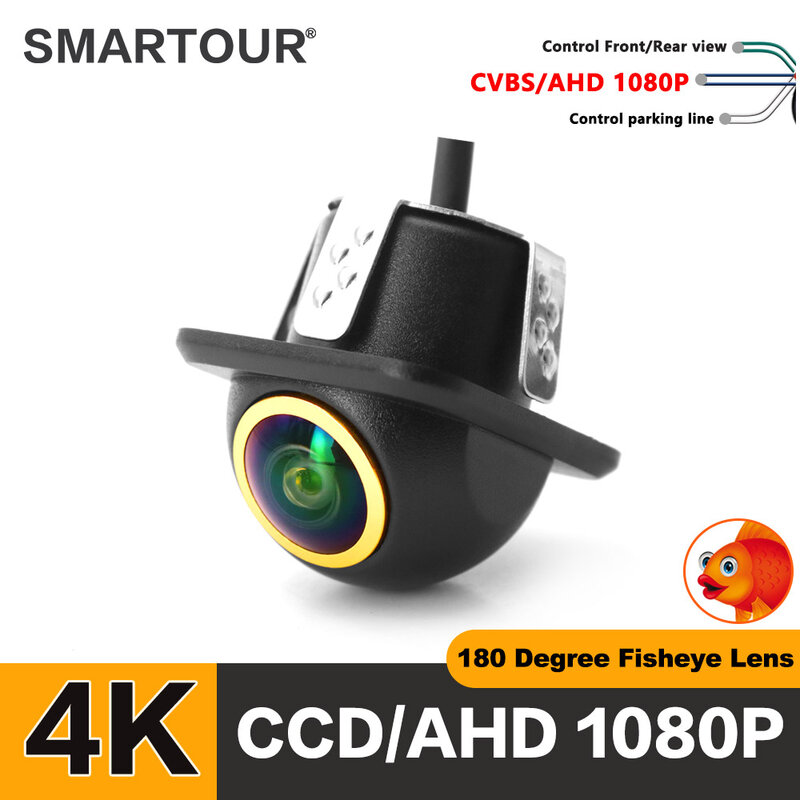 Smartour-Lente Fisheye Impermeável para Carro, Visão Noturna, Grande Angular, Invertendo Câmera de Backup, Traseira e Lateral, AHD, 180 Graus