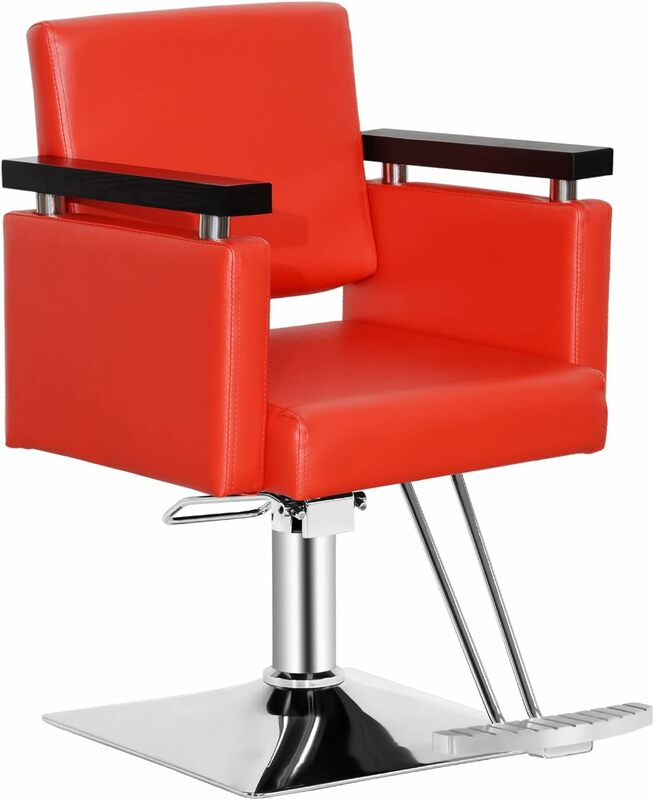 Chaise de barbier hydraulique classique, équipement de salon de beauté, style spa, 8803 (rouge)