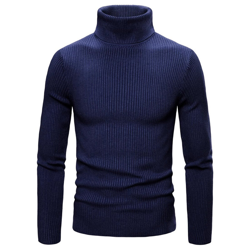 Мужской вязаный свитер с высоким воротником, теплый однотонный пуловер, легкий стрейч, стандартная длина, повседневный стиль, Размеры M 3XL, для зимы