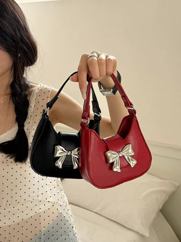 2024 New Trendy Bow Mini Handbag For Women Korean Texture Chain Single Shoulder Crossbody Bag Cute Versatile Small Square Bags