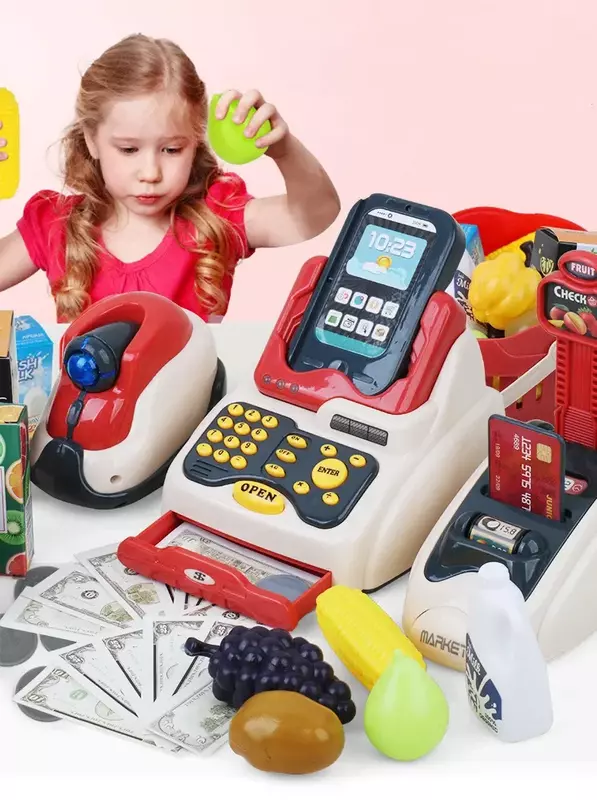 24 шт. светодиодные фонари и звук, детский кассовый аппарат, игрушка, имитирующий кассу супермаркета, детские игрушки для детей, подарок для ребенка