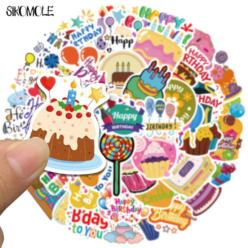 10/30/50 Buah Kartun Lucu Selamat Ulang Tahun! Stiker Grafiti Mainan Kawaii Buku Catatan Anak-anak DIY Stiker Tempel Laptop untuk Motor