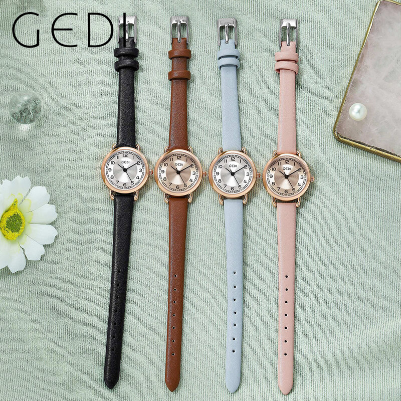 GEDI-Montre à quartz étanche pour femme avec bracelet en cuir, montres de luxe pour femme, horloge fine décontractée, cadeau pour fille, nouvelle tendance, mode 2023