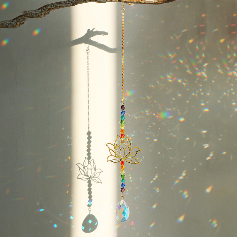 Ouro vidro de lótus prisma sun catcher interior janela cristal pendurado suncatcher jardim decoração da sua casa fabricante do arco-íris decoração natal