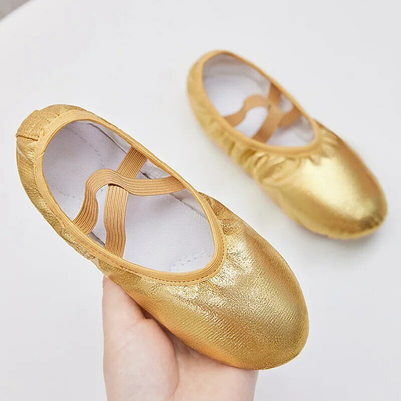 Children's Dance Shoes With Soft Soles and No Tie Up Adult Training Colorful PU Shiny Dance Cat Caw Shoes Ballet Modern Dance