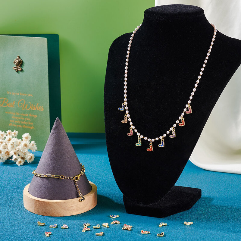 Liontin paduan logam jimat hati Mini 36 buah dengan berlian imitasi kristal warna emas untuk membuat perhiasan DIY gelang kalung