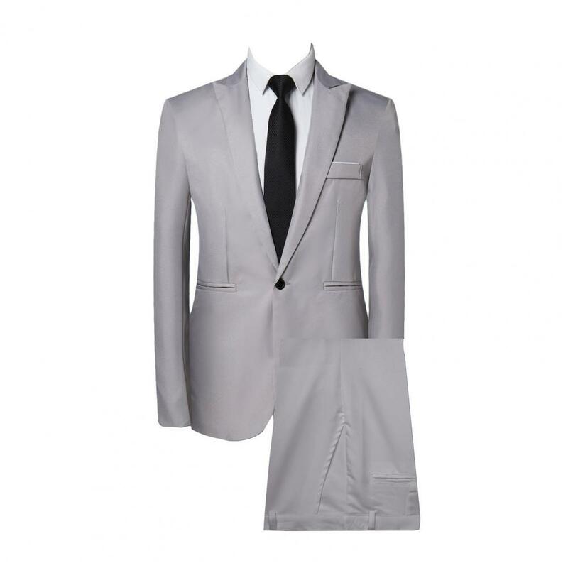 Conjunto de ropa de trabajo de negocios para hombre, pantalones ajustados de Color sólido, solapa, manga larga, botonadura única para el trabajo