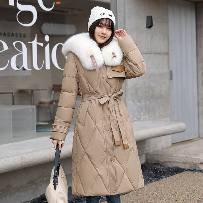 2023 여성용 긴팔 레이스업 재킷, 캐주얼 코트, 우아한 롱 파카, 가을 겨울, 한국 패션, 신상