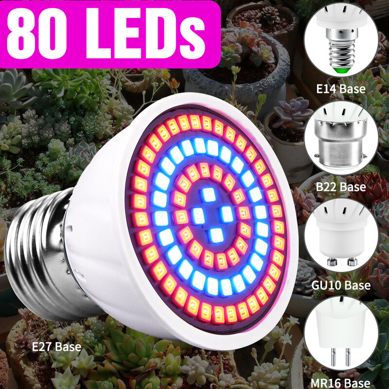 مصباح نمو LED لزراعة النباتات الداخلية ، 80 صمام ثنائي 220 فولت ، طيف كامل ، أضواء الزراعة المائية E27