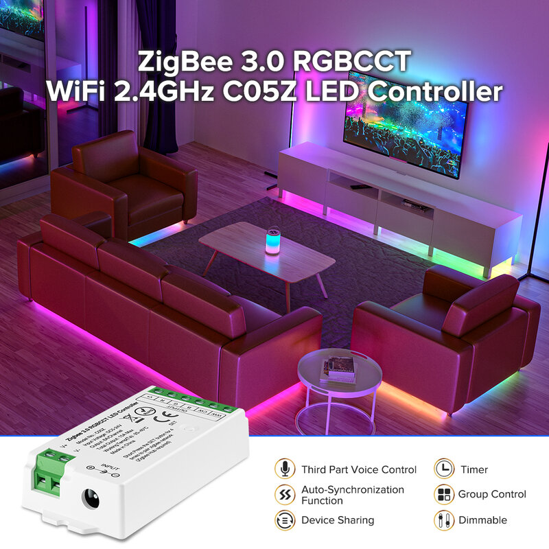 Zigbee-controlador LED WiFi 3,0, tira de luces LED DIM CCT RGB RGBW RGBCCT, puente Hue, puerta de enlace de modo Dual Tuya, DC5V-24V de cosas inteligentes