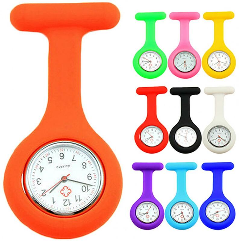Relógio de enfermeira de bolso de silicone feminino, Clipe Broche Fob, Mini relógio Quartz, Relógio Movimento Quartz