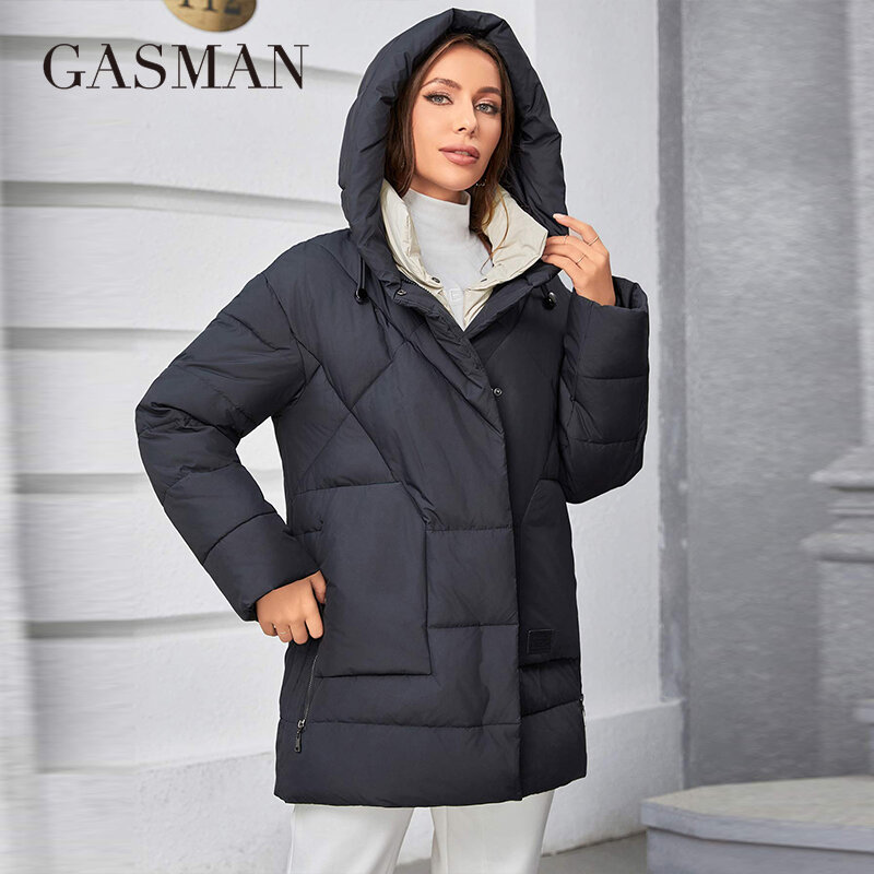 Gasman เสื้อคลุมกันหนาวสำหรับผู้หญิง, เสื้อแจ็คเก็ตขนเป็ดอบอุ่นลำลองยาวปานกลางเสื้อโค้ท83918สำหรับผู้หญิง2023ฤดูหนาว
