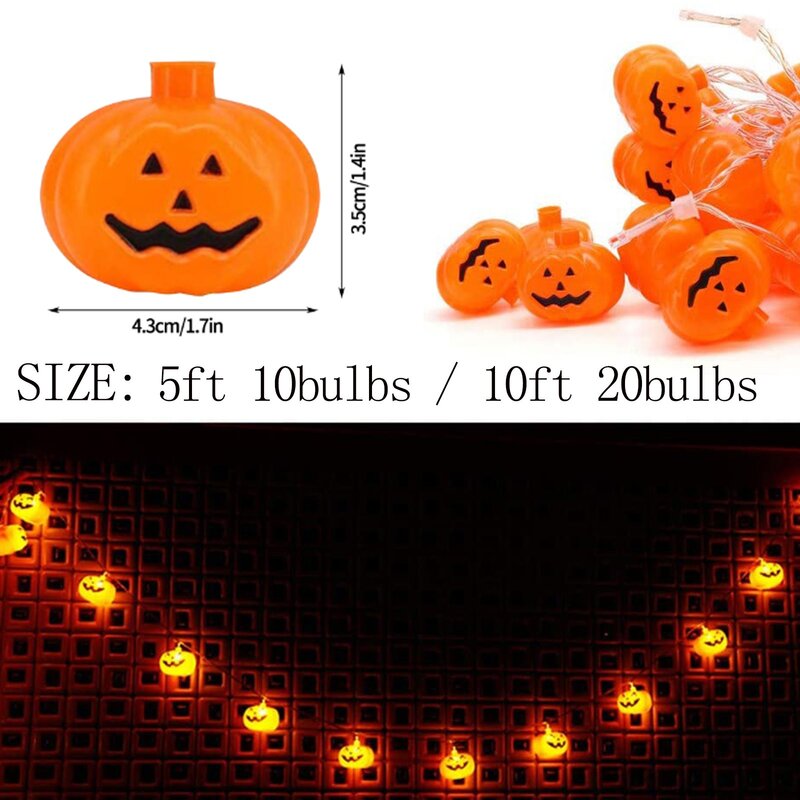 Guirnalda de luces Led parpadeantes para decoración del hogar y exterior, luces de Halloween, de 10 piezas luz naranja, 5 pies/10 pies