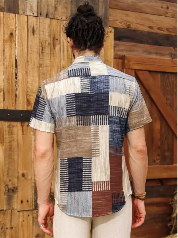 2024 Men's Fashion Loose Short Sleeve Retro Pattern 3D Printed Shirt, Suitable for Casual Beach Hawaiian Short Sleeve XS-5XL