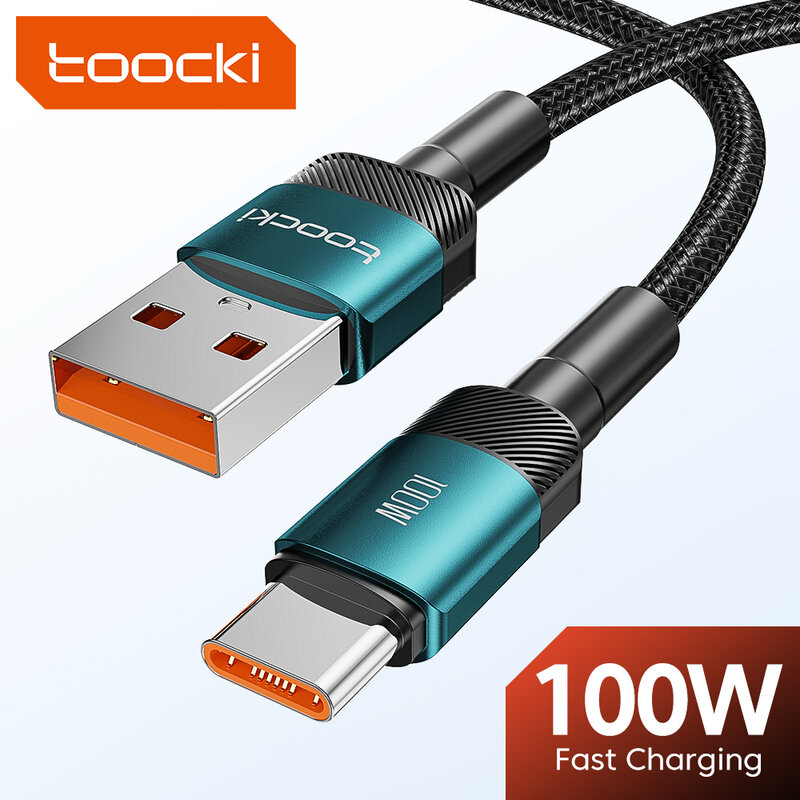 Toocki-USB Tipo C Cabo de Carregamento Rápido, Fio de Dados, 100W, 6A, Xiaomi, Huawei, P30, P40, Samsung, POCO, Realme, Oneplus