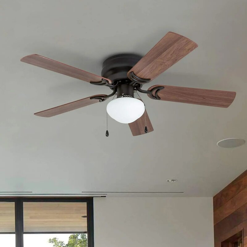 LED ventilador de teto com Pull Cadeia, duplo acabamento lâminas, montagem Flush tradicional, Luz interior, Proeminência Casa Alvina, 42 em