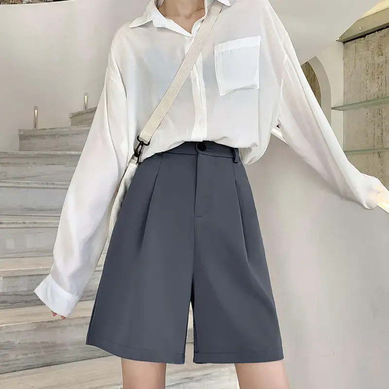 Pantalones cortos de gran tamaño para mujer, Shorts holgados de cintura alta, coreanos, combinan con todo, Color sólido, 5XL, 2023