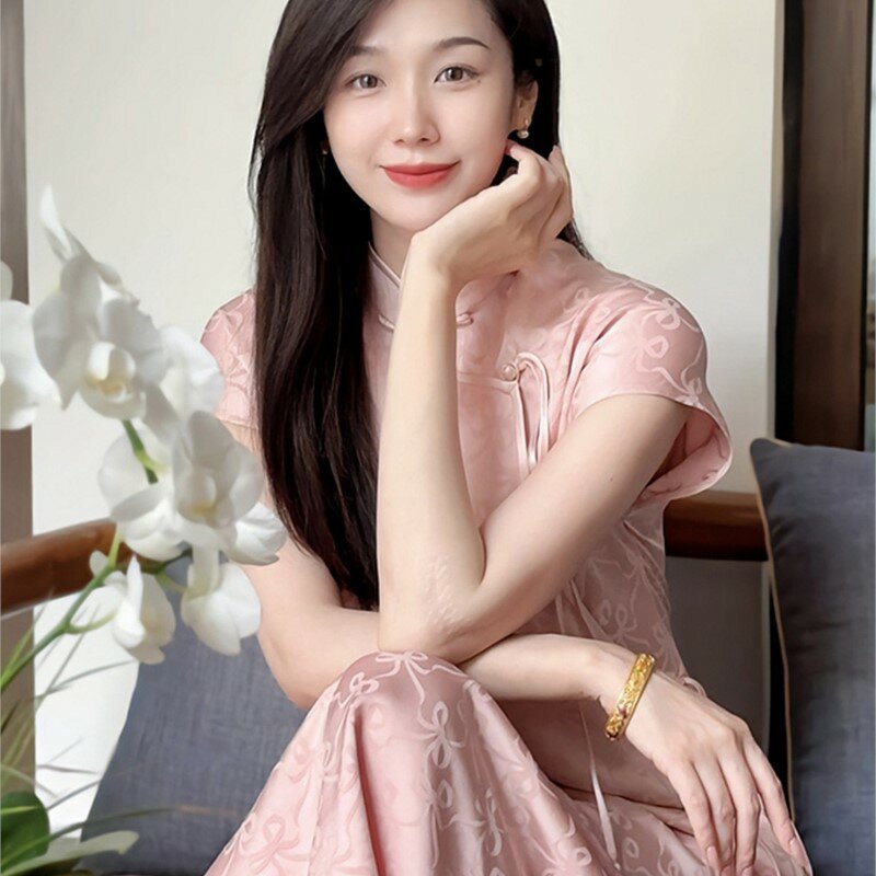 Neue chinesische Art elegante exquisite königliche Schwester verbessert Cheong sam hellrosa Kleid