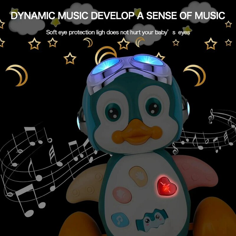 Pinguim musical rastejando brinquedos para bebê, Andando em movimento, Brinquedos de dança com luz, Desenvolvimento interativo, Tummy Time Gift, Criança infantil