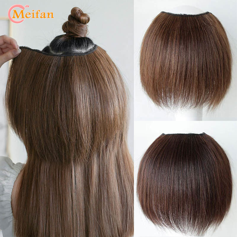 Mefan Sintetis Panjang Lurus Berbentuk U Setengah Kepala Wig untuk WANITA HITAM Cokelat Klip Dalam Rambut Palsu Potongan Rambut Alami
