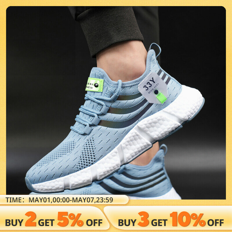 Homens Casual Sport Shoes Respirável leve Sneakers Outdoor Mesh Preto Running Shoes Athletic Jogging Tenis Walking Shoes