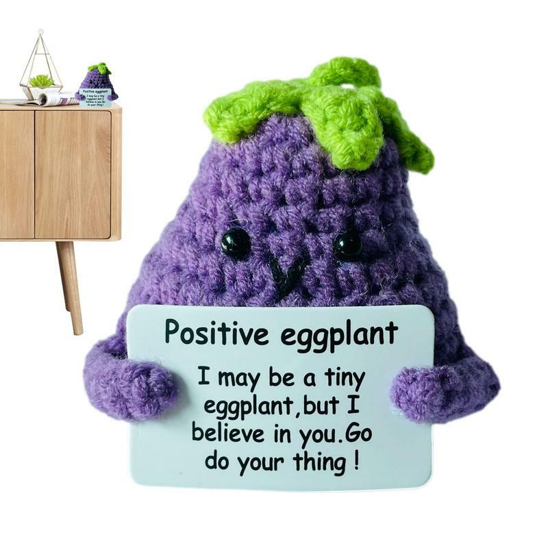 Crochet Eggplant Knitting Toy Emotional Support Eggplant with Encourage Affirmation Card Handmade Positive energy Eggplant Doll