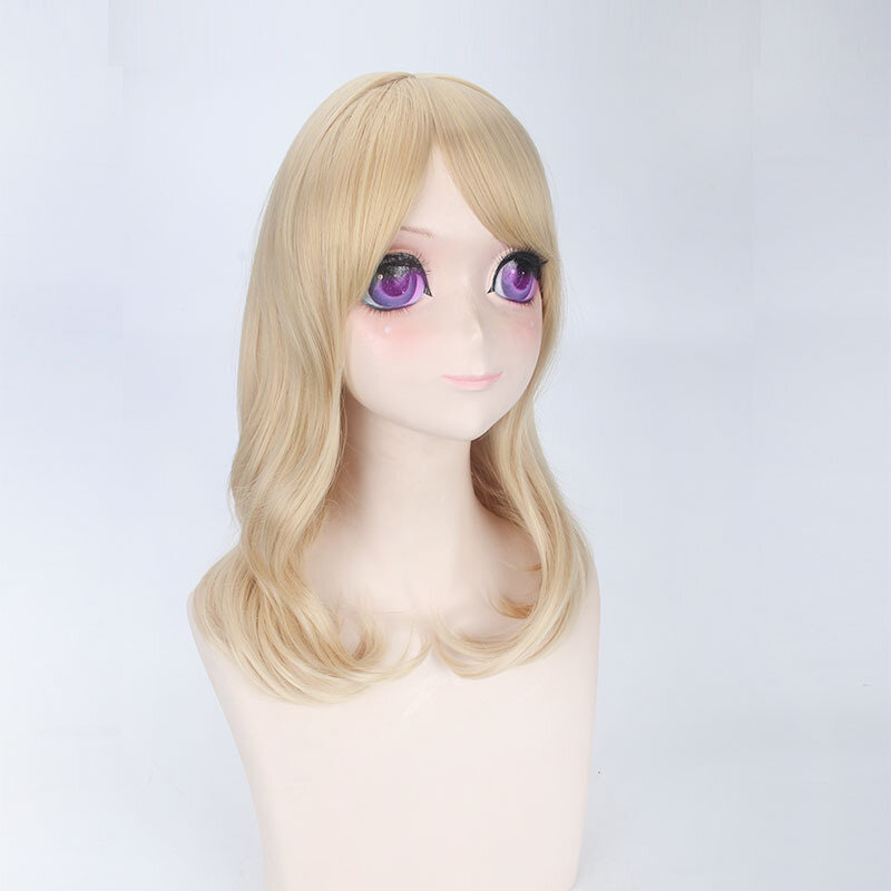 Medium Long Blonde Synthetic  Wig with Bangs Wigs for Cosplay  Party Heat Resistant Fiber Hair