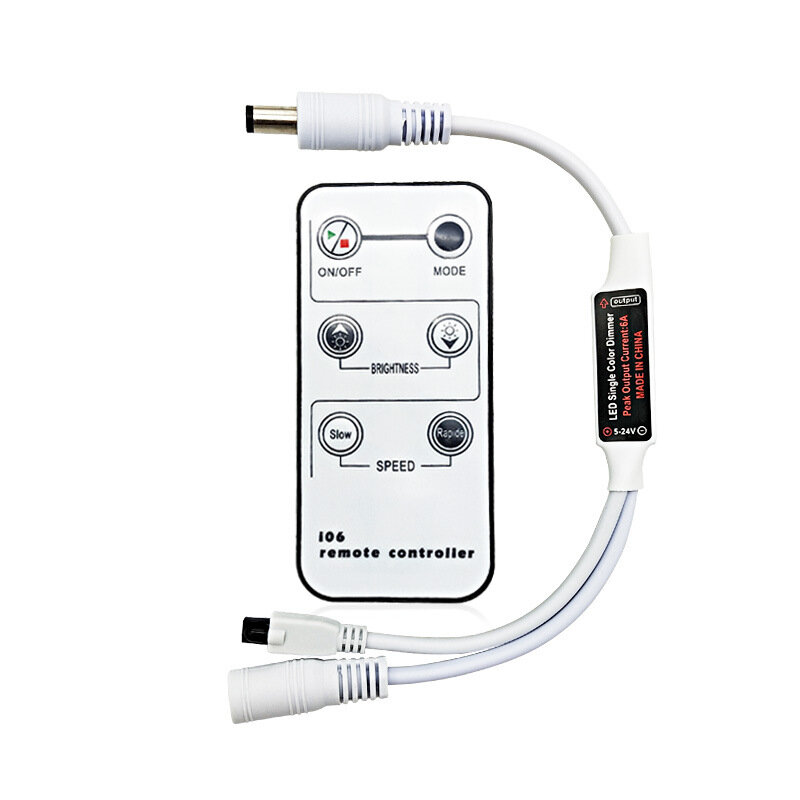 Mini Dimmer de controle remoto para faixa LED de cor única Fita LED, IR 6 Key Remote Controller, DC 12V, 6A, 72W