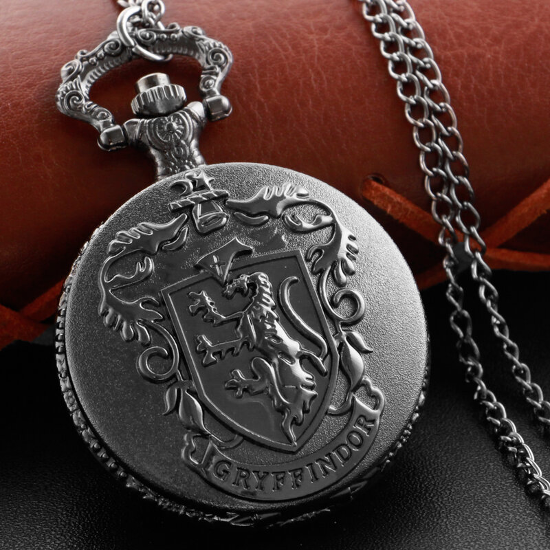 NEW Steampunk Black College Logo Embossed Quartz Pocket Watch Fashion Charm Fob Watch Necklace Pendant with Chain Gift