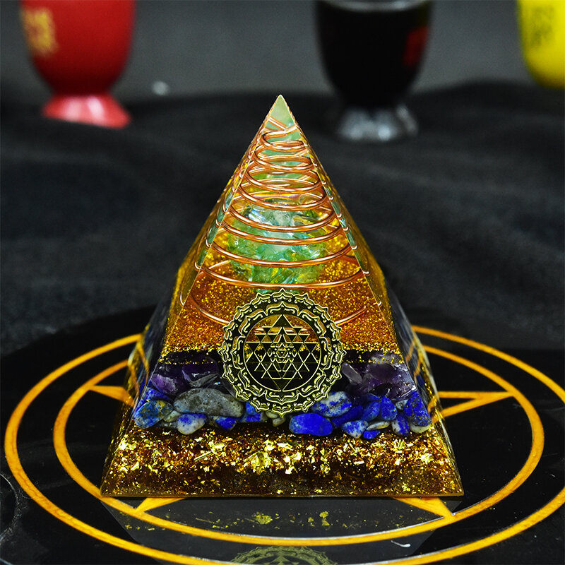 Piramida energii Orgone przynosi bogactwo i szczęście lazuryt i miedź ochrona EMF orgonit piramida do medytacji uzdrawianie