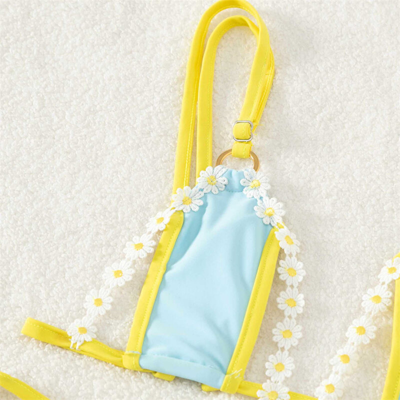 Bikini con cordón de flores 3D para mujer, traje de baño con Tanga de encaje sin espalda, bañador Sexy de Micro triángulo para vacaciones, trajes de baño de dos piezas para playa