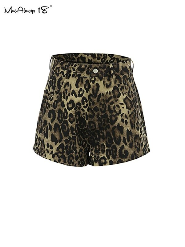 Mnealways18 Leopard Print Fashion Street Hot Shorts For Women Low Waist Wide Leg Shorts Summer 2024 Pockets Shorts Cheetah Flare