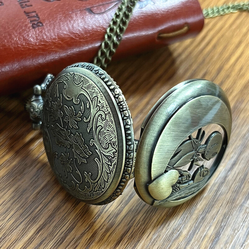 Retro Vintage Bronze Weihnachts geschenk Taschenuhr Mode Relogios mit Halskette Kette Anhänger für männliche weibliche Uhr