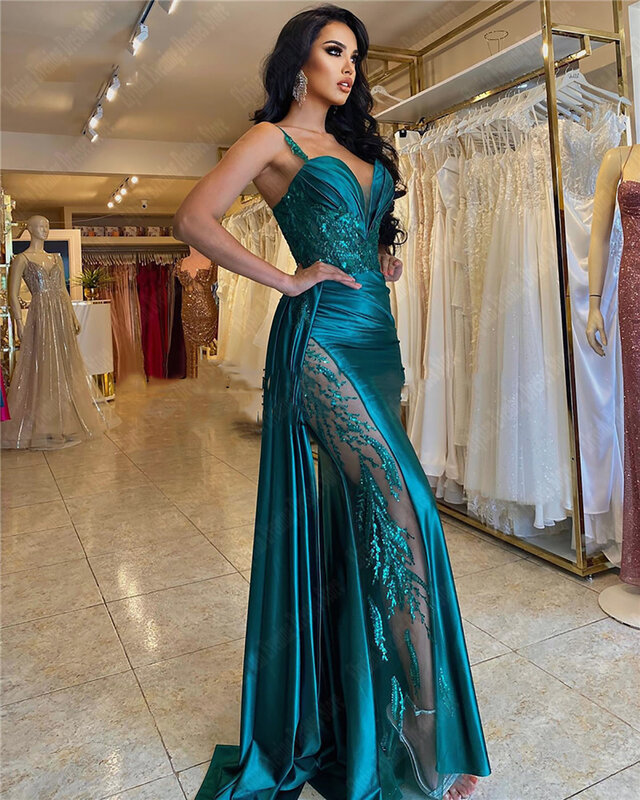 Elegant Embroidere Dresses 2024 Women Slit Off Shoulder Shining Sequins Prom Gowns Customized Blue Deep V-Neck Vestidos De Noche