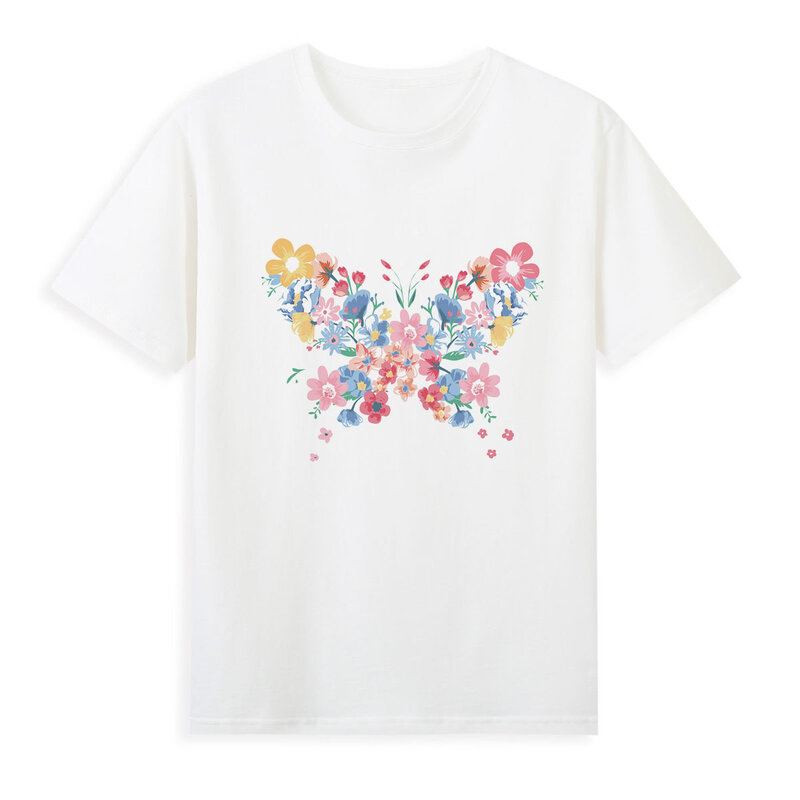 Kaus kupu-kupu warna-warni pakaian musim panas gaya baru kaus atasan kasual merek orisinal wanita A016