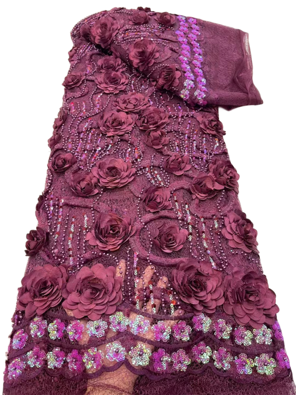 Tessuto di pizzo perline africane 2024 pizzo di alta qualità 5 yarde francese nigeriano 3D fiori paillettes tessuti di pizzo per abito da festa di nozze