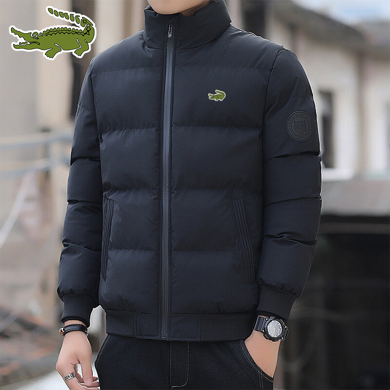 Fashion Solid Casual Thickened Jacket Stand Collar Cold proof Large Padded Jacket Men's Fashion Winter Loose